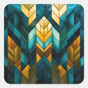 Adesivo Quadrado Elegante Moderno Abstrato Dourado Azul Geométrico