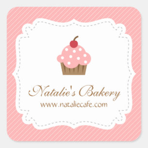Adesivo Quadrado Elegante, Moderno, Cupcake Rosa, Padaria