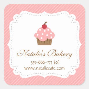 Adesivo Quadrado Elegante, Moderno, Cupcake Rosa, Padaria