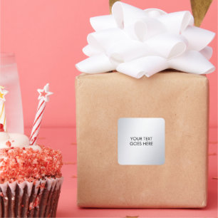 Adesivo Quadrado Elegante Moderno Prata Metálico Seu Texto Personal