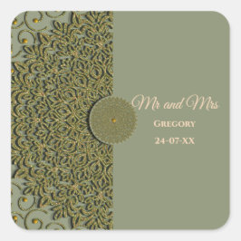 Adesivo Quadrado Elegante moderno sábio verde e dourado clássico