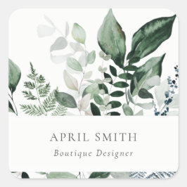 Adesivo Quadrado Elegante Moderno Verde Folhagem Tropical Fern