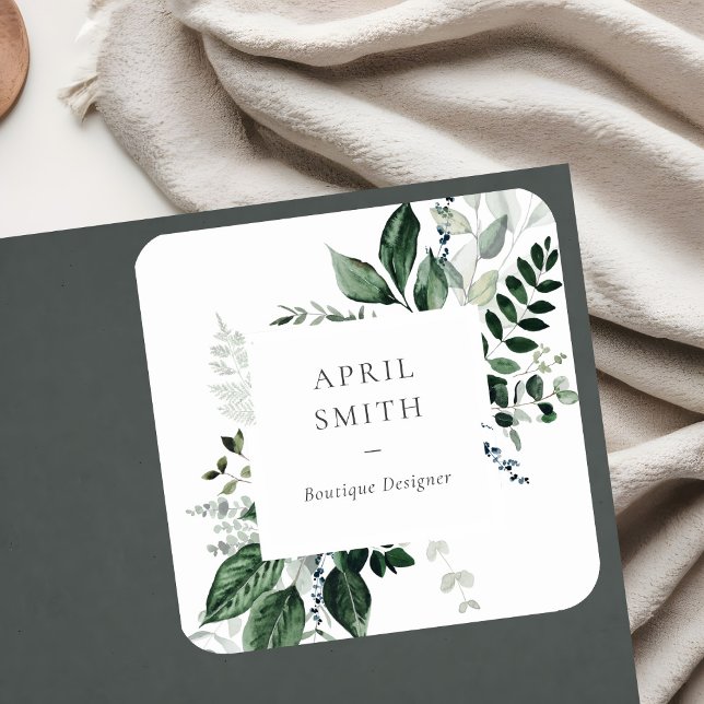 Adesivo Quadrado Elegante Moderno Verde Folhagem Tropical Fern (Criador carregado)