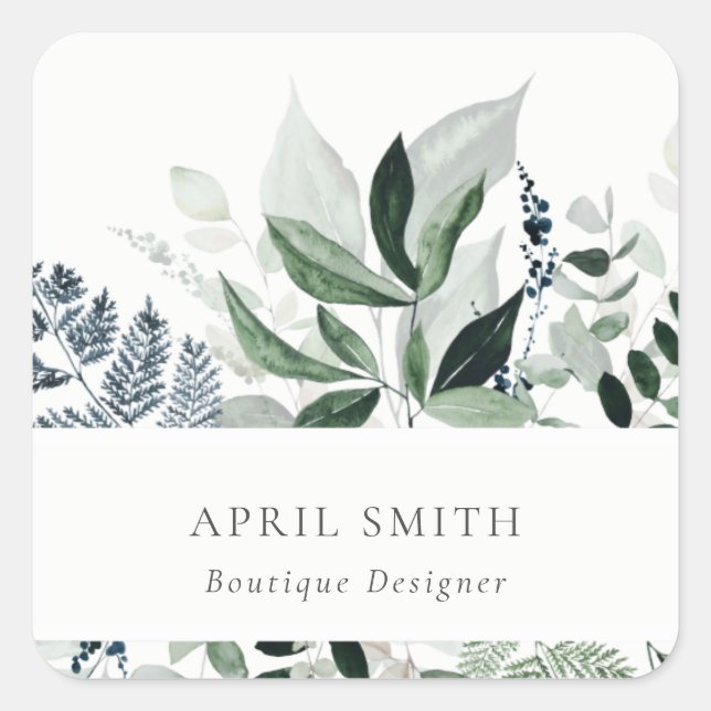 Adesivo Quadrado Elegante Moderno Verde Folhagem Tropical Fern (Frente)