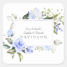 Adesivo Quadrado Elegante Moldura de Flores Azuis em Aquarela Casam