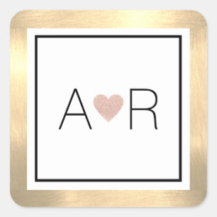 Adesivo Quadrado elegante monograma clássico de amor de casamento