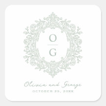 Elegante Monograma de Casamento Verde de Família