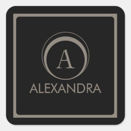 Adesivo Quadrado Elegante Monograma Nome Bege Preto