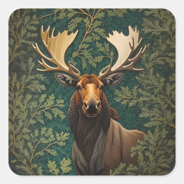 Adesivo Quadrado Elegante Moose William Morris Inspirado (Frente)