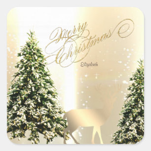 Adesivo Quadrado Elegante, Na moda Pinheiros, Reinador de Natal