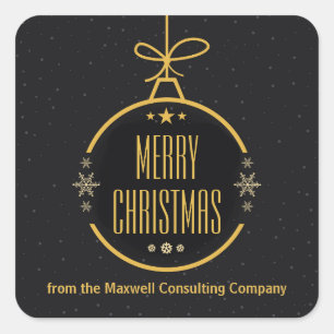 Adesivo Quadrado Elegante Natal Dourado Preto Empresa Personalizada