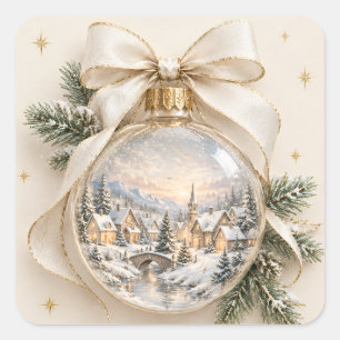 Adesivo Quadrado Elegante Natal Personalizado, Enfeite Vintage