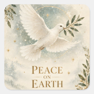 Adesivo Quadrado Elegante Natal Pombo ,Paz na Terra estilo Branco