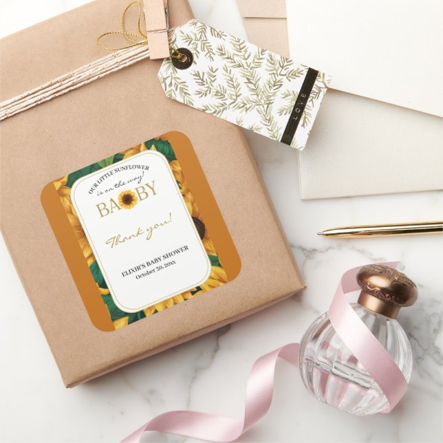 Adesivo Quadrado Elegante "Nosso Pequeno Girassol" Chá de fraldas M (Presentear)