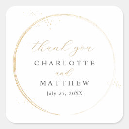 Adesivo Quadrado Elegante Obrigado Casamento Dourado