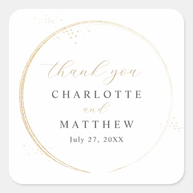 Adesivo Quadrado Elegante Obrigado Casamento Dourado (Frente)