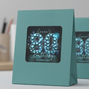 Adesivo Quadrado Elegante Opulento Aniversário de 80 anos em Azul T