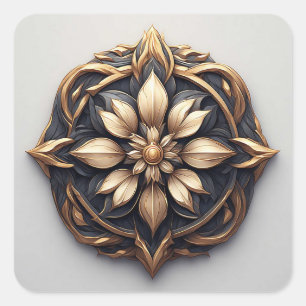 Adesivo Quadrado Elegante Ornamento Floral Dourado