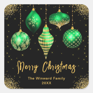 Adesivo Quadrado Elegante Ornamento Verde e Dourado de Natal