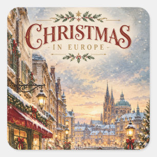Adesivo Quadrado Elegante Paisagem Urbana Europeia de Natal