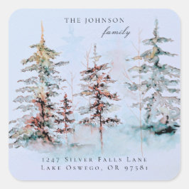 Adesivo Quadrado Elegante Papel de Carta de Natal em Aquarela com E