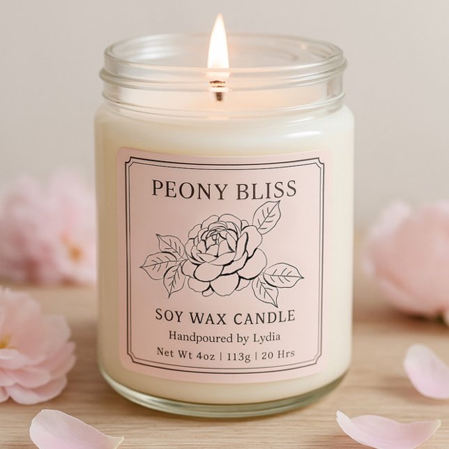 Adesivo Quadrado Elegante Peony Bliss Soy Wax Canders (Criador carregado)