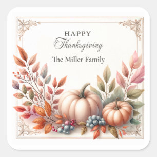 Adesivo Quadrado Elegante Personalizado, Feliz Pumpkins