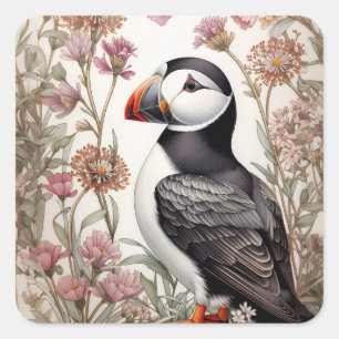 Adesivo Quadrado Elegante Puffin William Morris Inspirou Floral