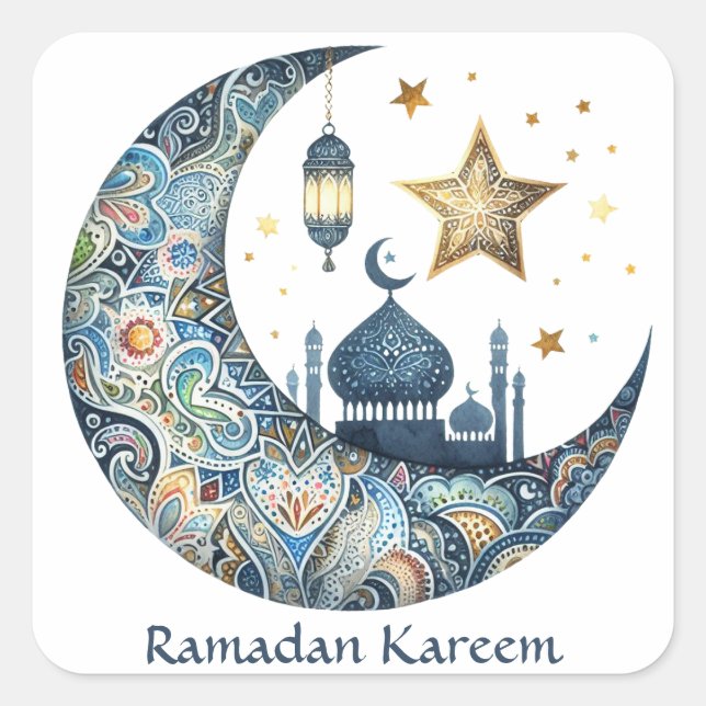 Adesivo Quadrado Elegante Ramadan Kareem Mubarak (Frente)