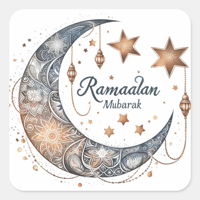 Adesivo Quadrado Elegante Ramadan Kareem Mubarak (Frente)