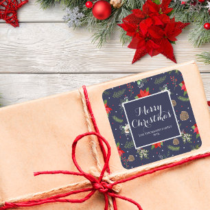 Adesivo Quadrado Elegante Red Bloom Berry Patterno Festivo