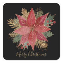 Elegante Red Dourada Poinsettia Flor Feliz Natal