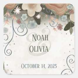 Adesivo Quadrado Elegante Romântico de Casamento de Inspirividade F