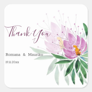 Adesivo Quadrado Elegante Romântico Violeta Lotus Watercolor Art