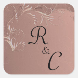 Adesivo Quadrado Elegante Rosa Dourado Casamento Monograma