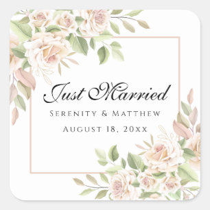 Adesivo Quadrado Elegante Rosa Floral Casamento Recém-Casados Weddi