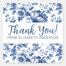 Elegante Rosa Floral Vintage Azul Agradecimento