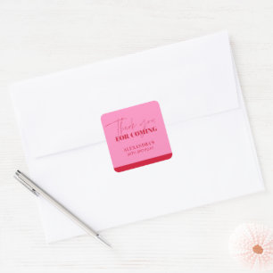 Adesivo Quadrado Elegante Rosa Quente Vermelho Brilho Aniversário O