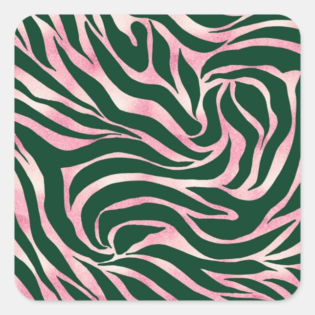 Adesivo Quadrado Elegante Rosa Verde Dourada Zebra (Frente)