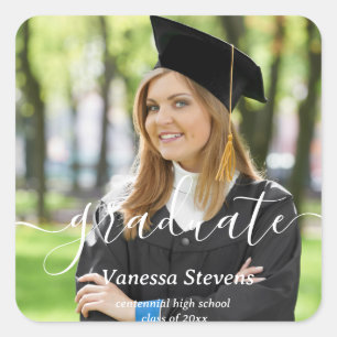 Adesivo Quadrado Elegante Roteiro de Graduação de Foto Personalizad