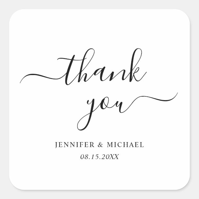 Adesivo Quadrado Elegante Rótulo de Tipografia Script Agradecimento (Frente)