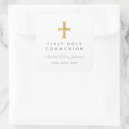 Adesivo Quadrado Elegante Sage Green Cross Boy Primeira Comunhão