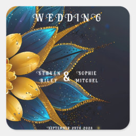 Adesivo Quadrado Elegante Sapphire e Dourada Casamento Floral