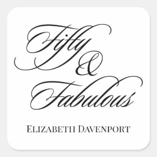 Adesivo Quadrado Elegante Script Cinquenta e Fabuloso Aniversário d