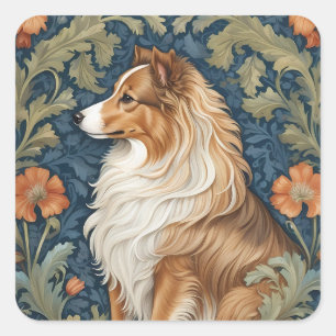 Adesivo Quadrado Elegante Shetland Sheepdog William Morris Inspirou