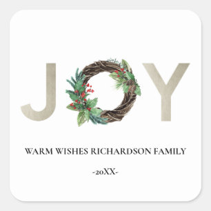 ADESIVO QUADRADO ELEGANTE SILVER HOLLY BERRY JOY WREATH NATMAS
