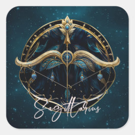 Adesivo Quadrado Elegante Símbolo Zodíaco Negro Dourado Sagitário