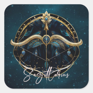 Adesivo Quadrado Elegante Símbolo Zodíaco Negro Dourado Sagitário
