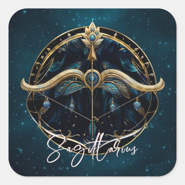 Adesivo Quadrado Elegante Símbolo Zodíaco Negro Dourado Sagitário (Frente)