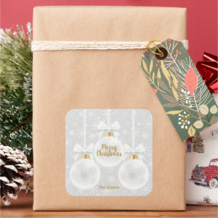 Adesivo Quadrado Elegante Snowflake White Ornament Natal